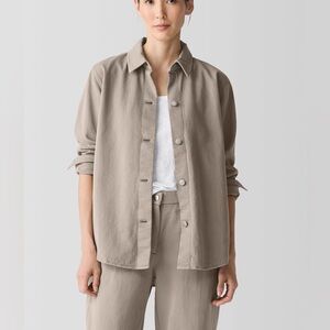 EILEEN FISHER Garment Dyed Utility Organic Cotton Shirt Jacket in Reed